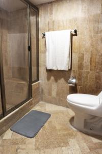 een badkamer met een douche, een toilet en een wastafel bij BOK21 - Hotel en Cancun in Cancun