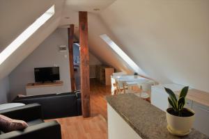 a living room with a couch and a table at Apartament Starówka in Tuchola