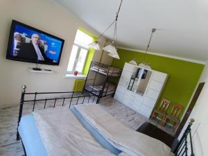 - une chambre avec un lit et une télévision à écran plat dans l'établissement Green Apartment Tumska, à Płock