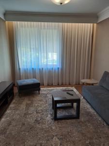 een woonkamer met een bank en een salontafel bij 101 Large Space in Kaunas +2 foto's