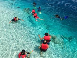 a group of people swimming in the water at White Beach Holiday in Hulhumale