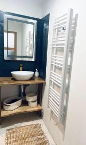 une salle de bains avec un lavabo et un miroir dans l'établissement A l ombre des remparts 3, à Carcassonne
