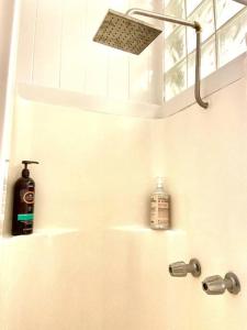 a bathroom with a sink with a bottle of soap at YOUR HILO HOMEBASE - Lovely 3 Bedroom in Heart of Hilo with AC! in Hilo