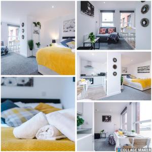a collage of photos of a bedroom and a living room at *Zzzz Suite*Relaxing City Centre Apartment* in Liverpool