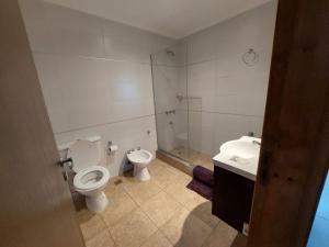 a bathroom with a toilet and a bidet and a sink at La Maruca 631 in Balcarce