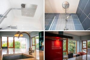 a collage of four pictures of a kitchen at Serene Riverside Villa - Hidden gem in Dublin City in Dublin