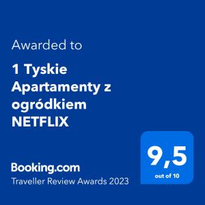 Certifikát, ocenenie alebo iný dokument vystavený v ubytovaní 1 Tyskie Apartamenty z ogródkiem