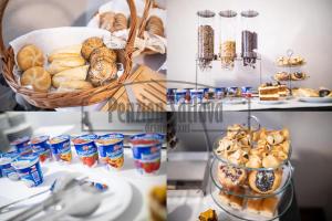 un collage de trois photos de pâtisseries et d'un panier de pain dans l'établissement Penzion Šatlava, à Nové Město nad Metují