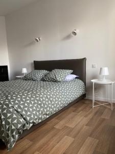 een slaapkamer met een bed en een houten vloer bij Le Duplex du Cours de Verdun in Arras