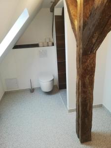 a bathroom with a toilet in a attic at Strandhaus in Neubukow