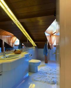 bagno con lavandino, servizi igienici e tappeto di Happy Farm Silivri a Silivri