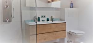 ニーダーンジルにあるAlpinResort DerBacherhofのバスルーム(トイレ、洗面台、シャワー付)