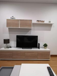 un salon avec une télévision à écran plat sur une armoire dans l'établissement OVIEDO TORRES HUCA VUT2752AS, à Oviedo