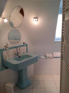 a bathroom with a toilet, sink, and mirror at Le Castel Guesthouse in Bayeux