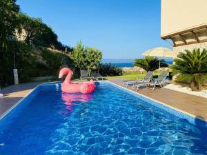 a red rubber duck in a swimming pool at Villa Oceanview Vicky in Pefkochori