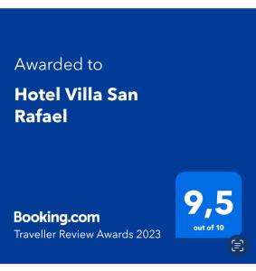 Certificado, premio, señal o documento que está expuesto en Hotel Villa San Rafael - Zaranda INC