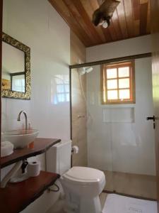 a bathroom with a toilet and a sink at Hospedaria Sol & Lua in São Bento do Sapucaí