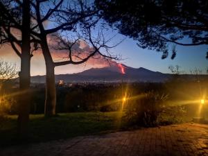 a view of a mountain at night with lights at Saja Country House in Acireale