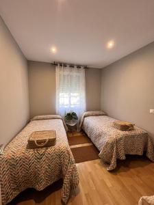 1 Schlafzimmer mit 2 Betten und einem Fenster in der Unterkunft Apartamenro A Tixola casco histórico in Pontevedra