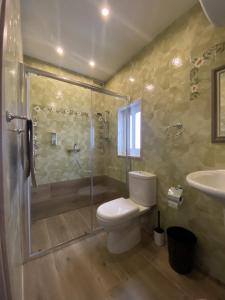 a bathroom with a shower and a toilet and a sink at Aquae Stays in St Paul's Bay