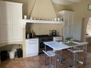 Kuchyňa alebo kuchynka v ubytovaní Mas Les Romarins, 10 min d'Uzès, piscine et grand jardin clos, jeux, nid de repos et base pour activités dans le Gard