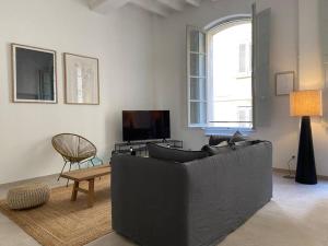 Televízia a/alebo spoločenská miestnosť v ubytovaní Appartement avec ventilateurs proche du Palais des Papes