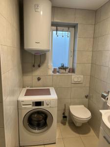 ムルテルにあるAPARTMAN “IVA” 4+2の小さなバスルーム(洗濯機、トイレ付)