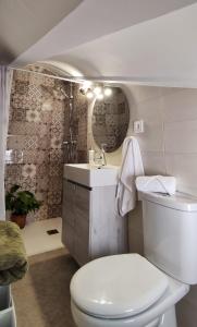 uma casa de banho com um WC branco e um lavatório. em Casa La Oliva em Albanchez de Úbeda