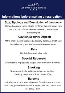a screenshot of the information about making a reservation at Lisbon City Hotel by City Hotels in Lisbon
