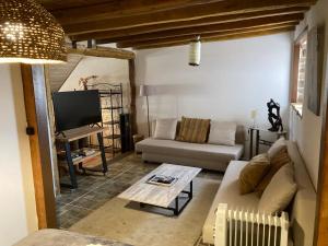 a living room with a couch and a table at Bellavieja in Villavieja del Lozoya