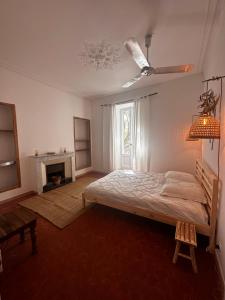 a bedroom with a large bed and a fireplace at La Maison de Lola in Carpentras