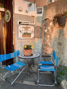 2 sillas y una mesa con una maceta en el patio en Casa Bruna by Farris & Cors en Génova