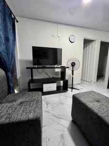 ein Wohnzimmer mit einem TV und einem Sofa in der Unterkunft Comodo Apartamento Cartago Valle in Cartago