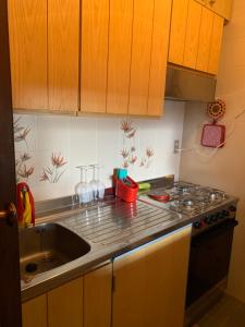 a kitchen with a sink and a counter top at Monolocale con terrazzo e vista spettacolare sui monti in Sestriere