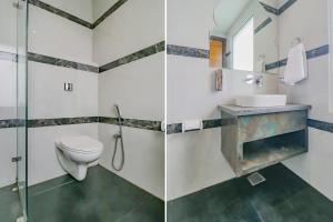 2 vistas a un baño con aseo y lavamanos en Capital O Hotel Western Galaxy, en Amritsar