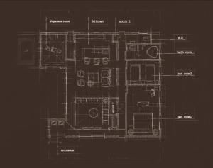 disegno di una pianta del pavimento di un edificio di deigo ISHIGAKI ｜沖縄石垣島の一棟貸し別荘［泥娯］ a Isola di Ishigaki