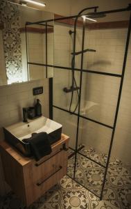 Grossmann Apartment في ليوتومير: حمام مع حوض ودش