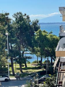 a view of a park with trees and the water at Seaview by Agora Flats in Thessaloniki