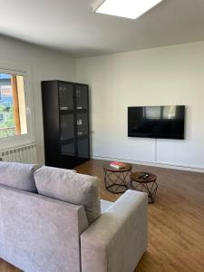 un soggiorno con divano e TV a schermo piatto di Apartamento céntrico en Berga - ALBERGA a Berga