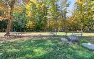 two picnic tables in a park with trees at Quality Inn & Suites in Lincoln