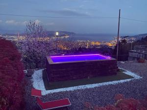 a hot tub with purple lighting in a garden at Trilogy in La Spezia