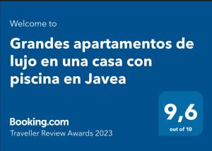 Сертифікат, нагорода, вивіска або інший документ, виставлений в Grandes apartamentos de lujo en una casa con piscina en Javea