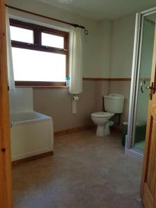 a bathroom with a toilet and a window at OneRavensLane in Stornoway