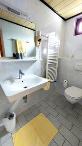 a bathroom with a sink and a toilet at Landgasthaus Zur Kupferkanne in Kobern-Gondorf