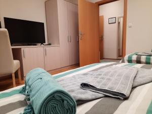 een slaapkamer met een bed en een flatscreen-tv bij Aleksa 2 in Belgrado