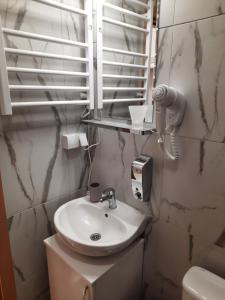 een badkamer met een wastafel en een spiegel bij Aleksa 2 in Belgrado
