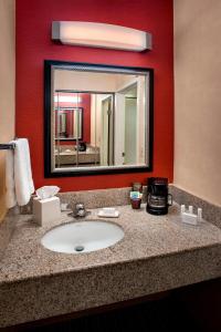 La salle de bains est pourvue d'un lavabo et d'un miroir. dans l'établissement Courtyard by Marriott Mt. Laurel, à Mount Laurel