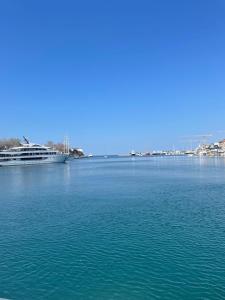 a large body of blue water with a cruise ship at Apartment Diana Zara parking free in Zadar