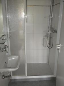 uma casa de banho com um chuveiro e um lavatório. em Casa Solaria em Gordola