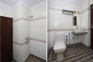 2 fotos de un baño con aseo y lavabo en OYO Hotel Silver Shine Near Gurudwara Shri Bangla Sahib, en Nueva Delhi